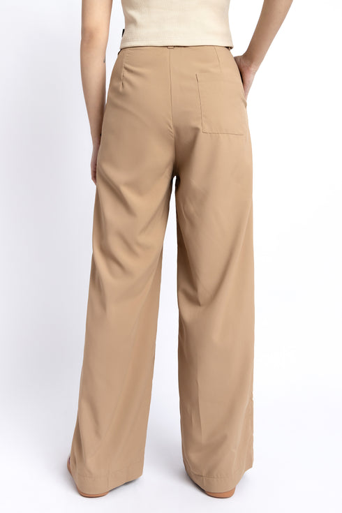 Tan Pleated Wide Leg Pants